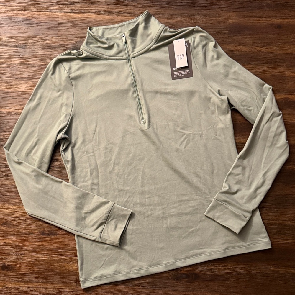 GAP Fit Green Breathable Moisture Wicking Long Sleeve Quarter Zip Medium NWT